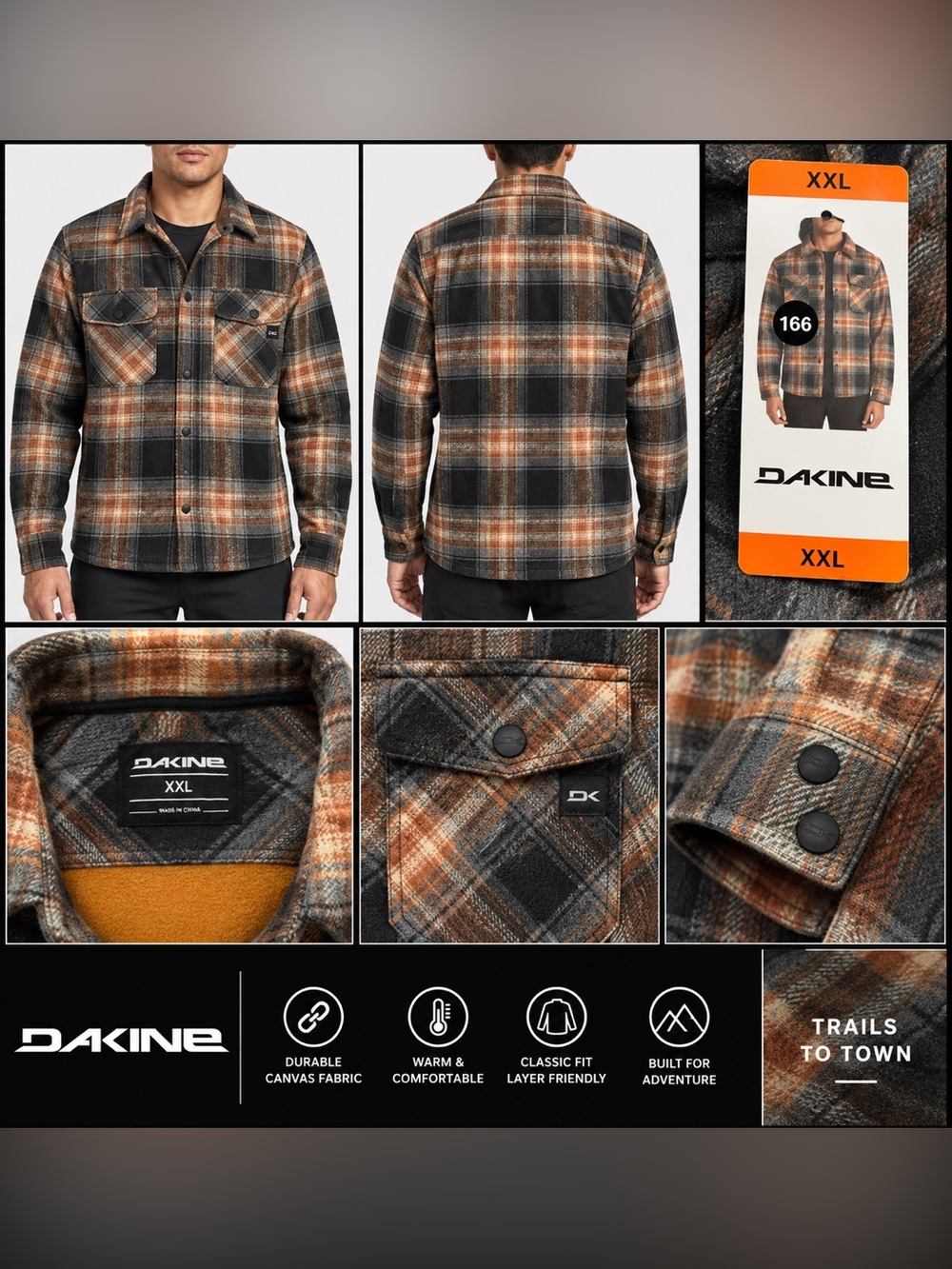 Dakine Men’s Plaid Button-Up Jacket Shirt - Black & Brown xxl
